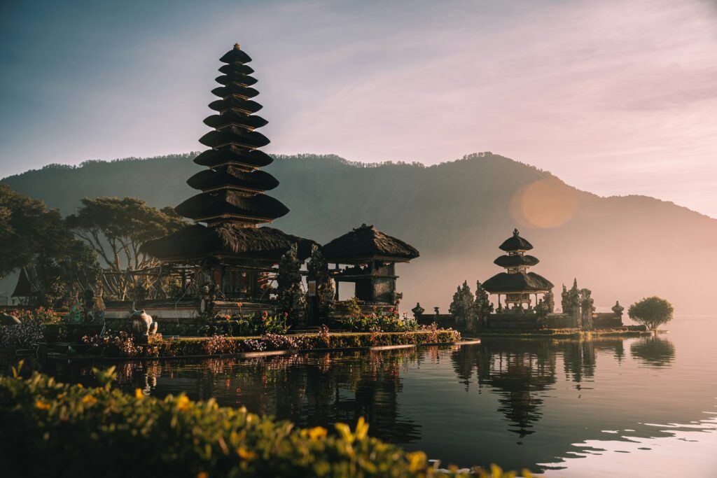 Balinese temple beside a lake